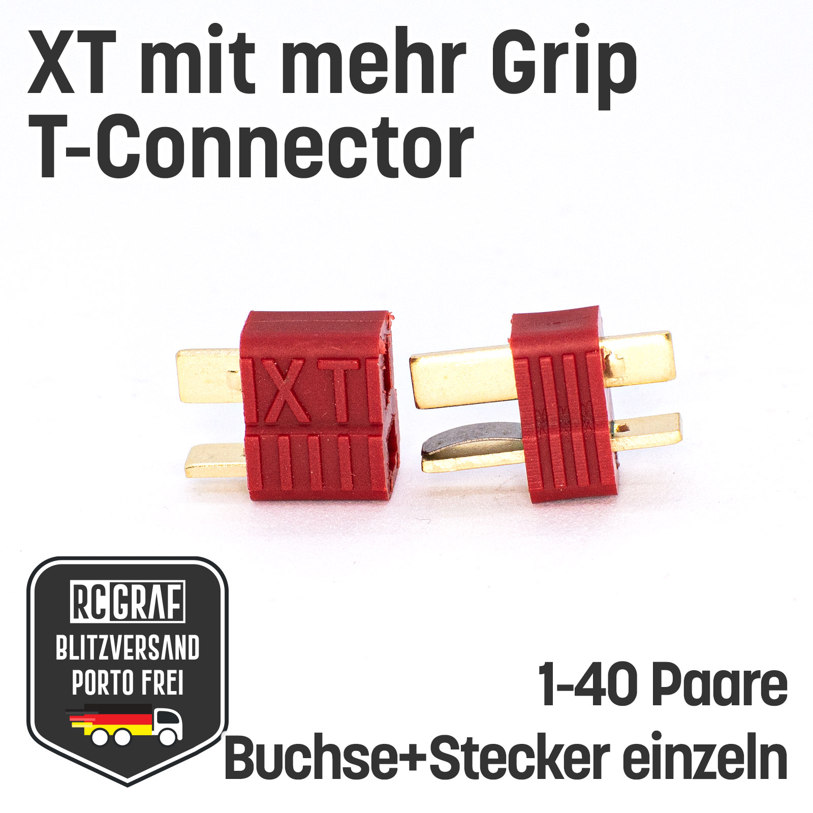 XT T-DEAN Hochstrom T-Connector T-Plug T-Stecker Goldstecker FPV Plug Lipo Akku 3