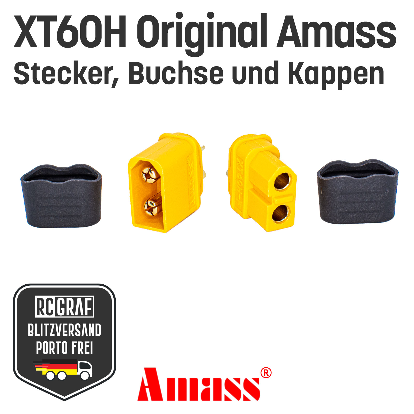 XT60 XT60H Goldstecker Lipo Original Amass® Akku Stecker Buchse Gelb Kappe 1 - 10 Paare