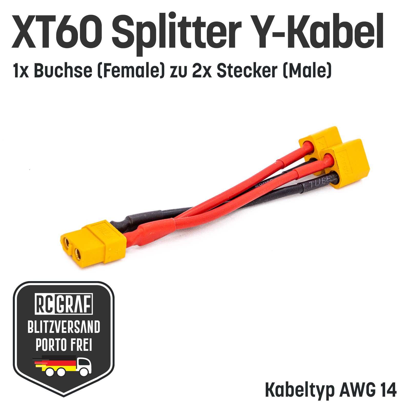 Adapter XT60 Buchse auf 2x Stecker Parallel Adapter Y-Kabel Splitter Akku 14AWG