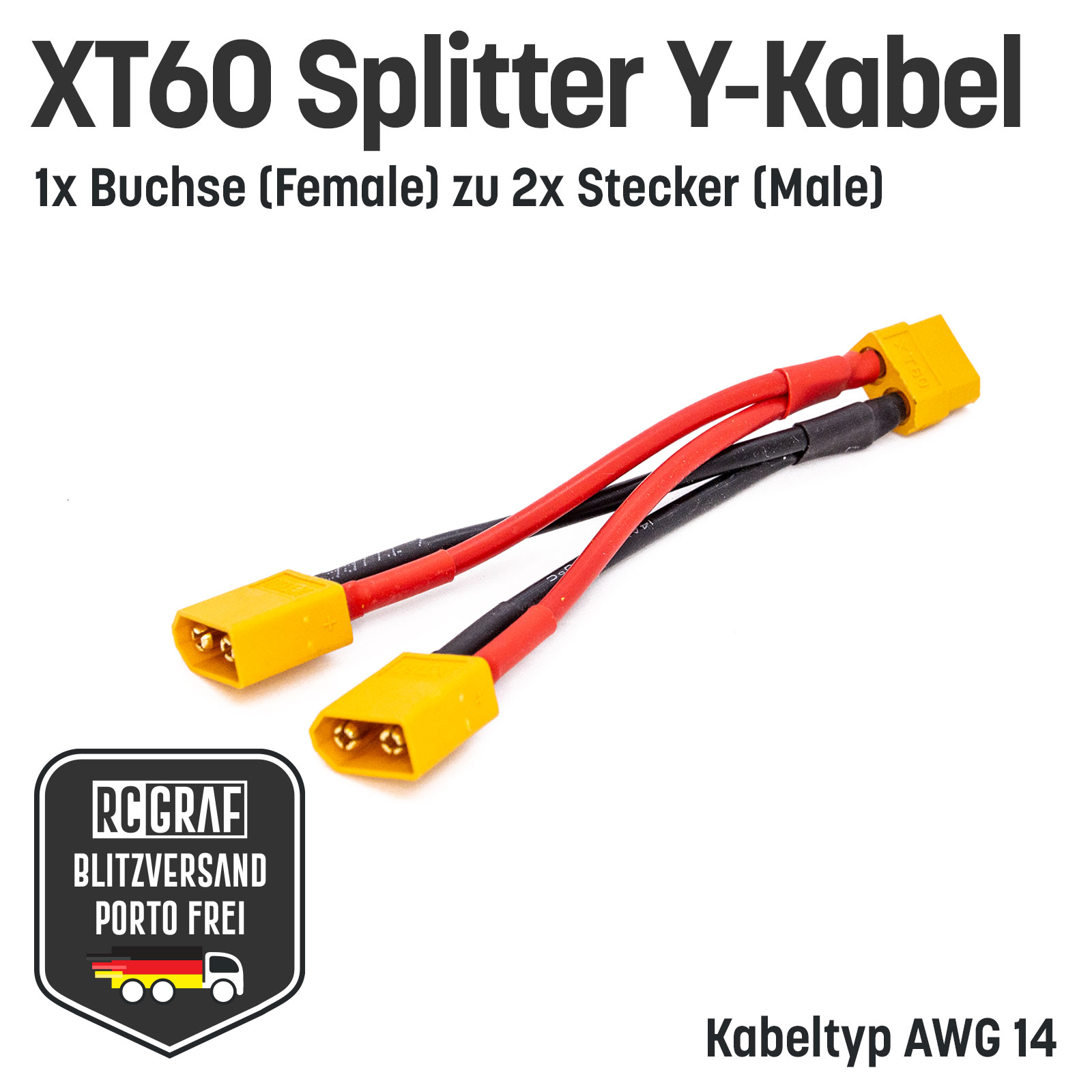 XT60 Adapter Buchse auf zwei Stecker Parallel Adapter Y-Kabel Splitter Akku 14AWG 2
