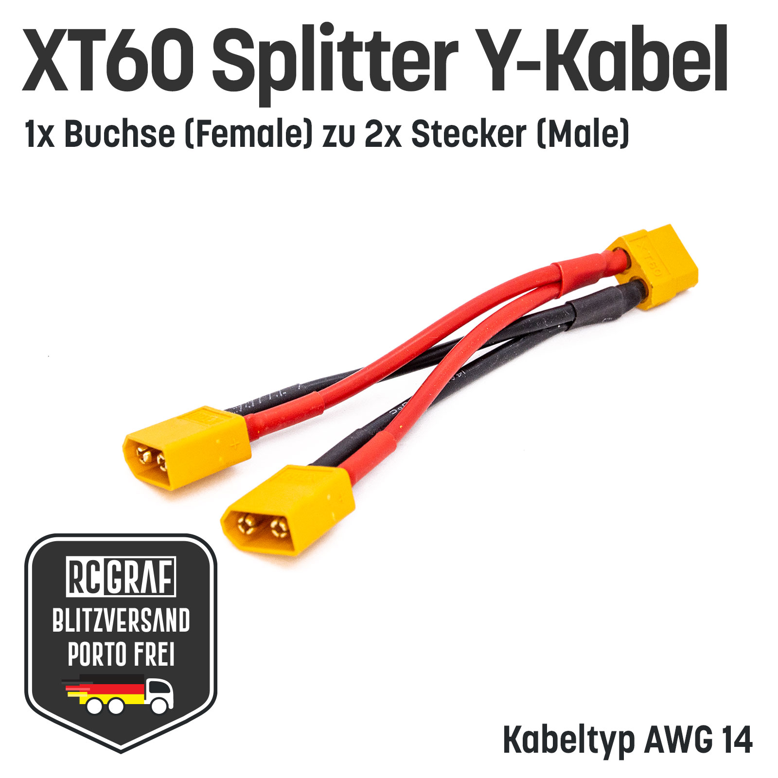 Adapter XT60 Buchse auf 2x Stecker Parallel Adapter Y-Kabel Splitter Akku 14AWG 2