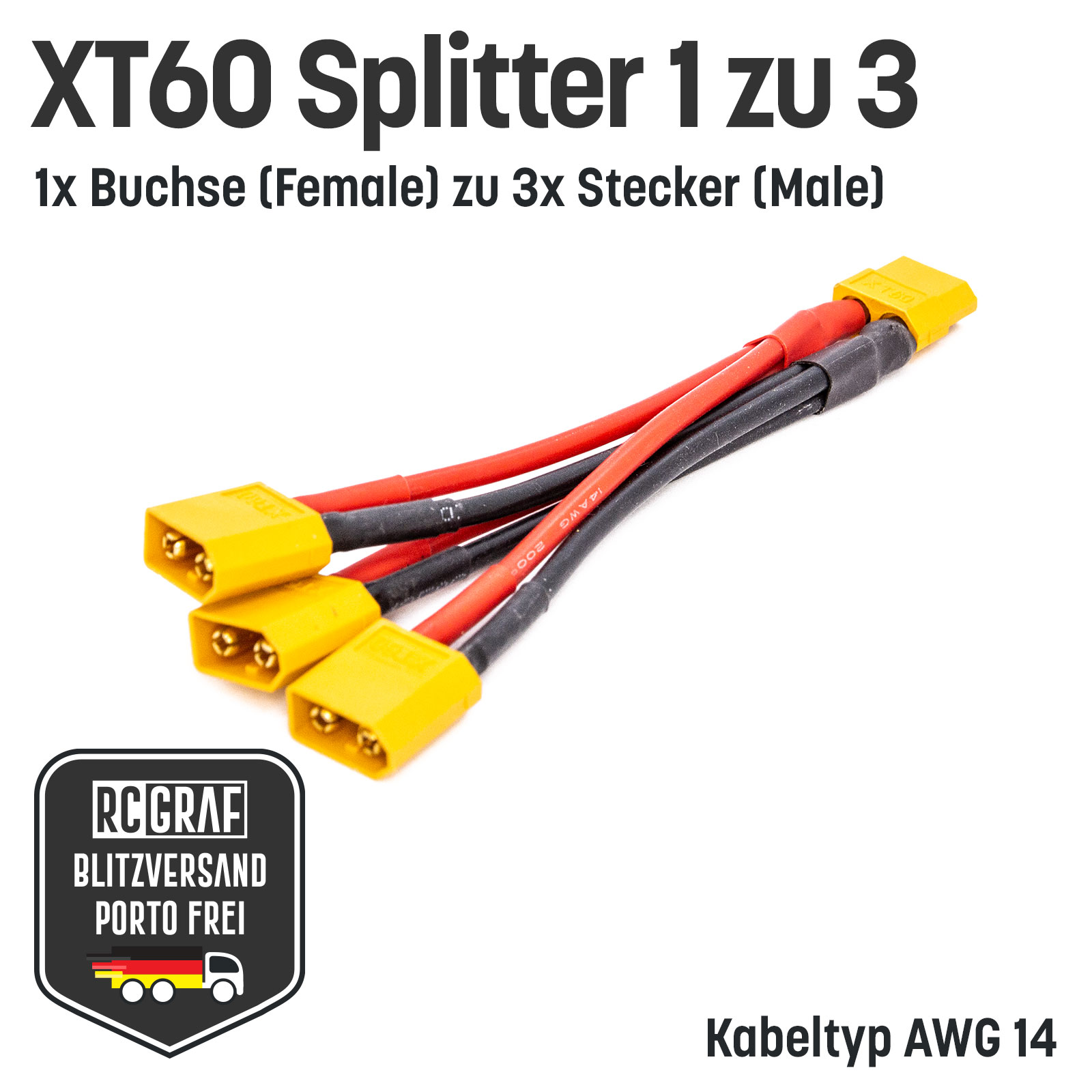 XT60 Adapter Buchse auf drei Stecker Parallel Adapter Y-Kabel Splitter Akku 14AWG 2