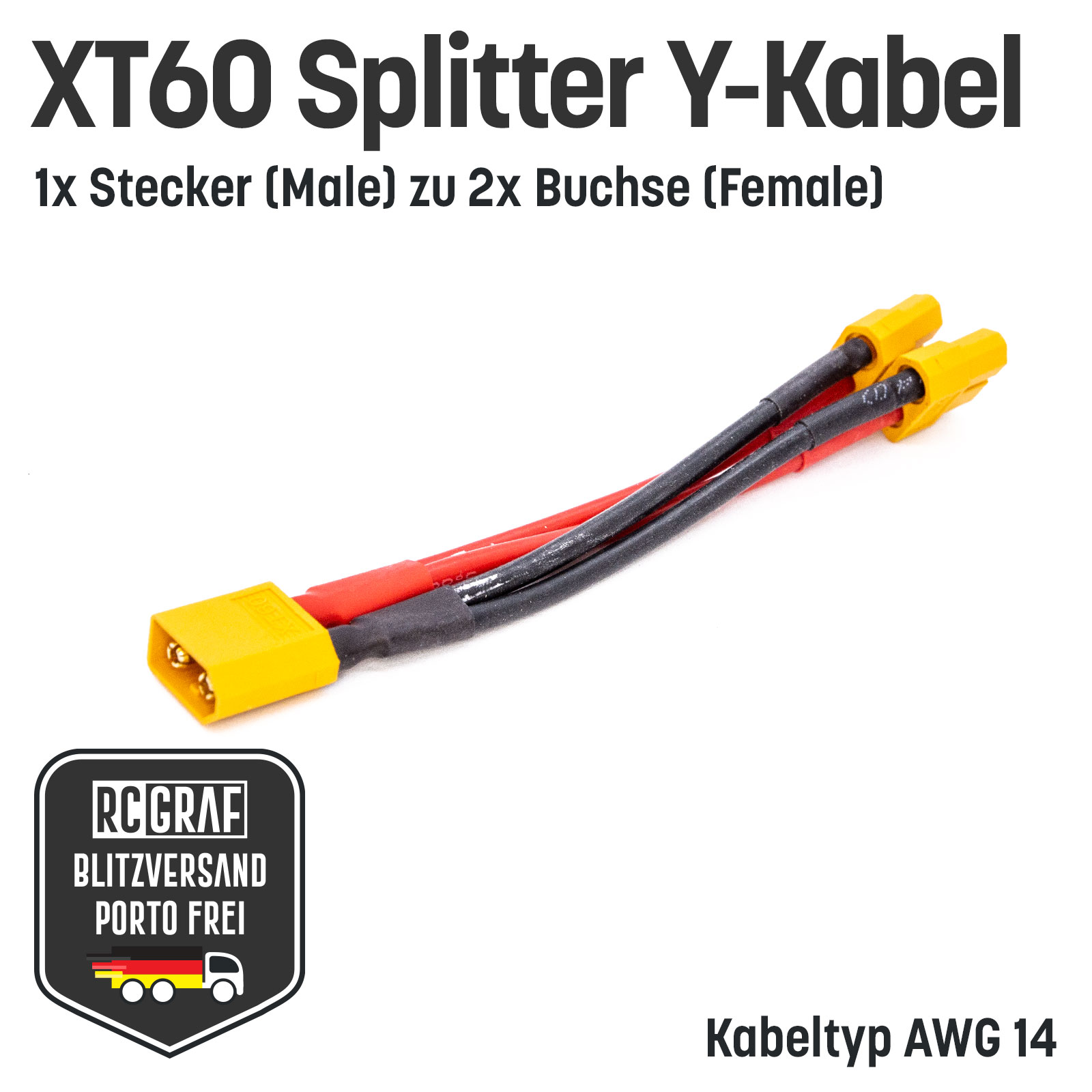 XT60 Adapter Stecker auf zwei Buchse Parallel Adapter Y-Kabel Splitter Akku 14AWG