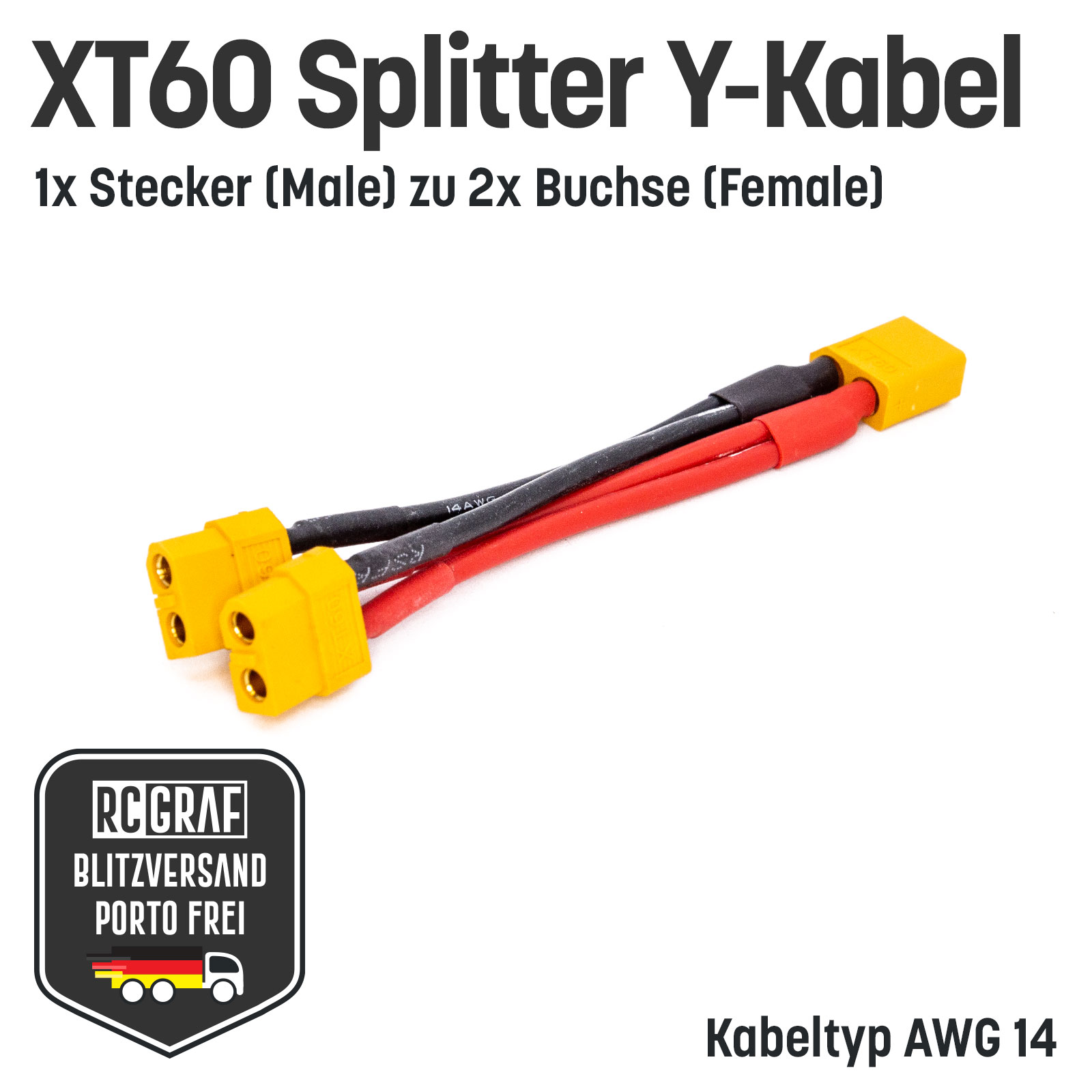 XT60 Adapter Stecker auf zwei Buchse Parallel Adapter Y-Kabel Splitter Akku 14AWG 2