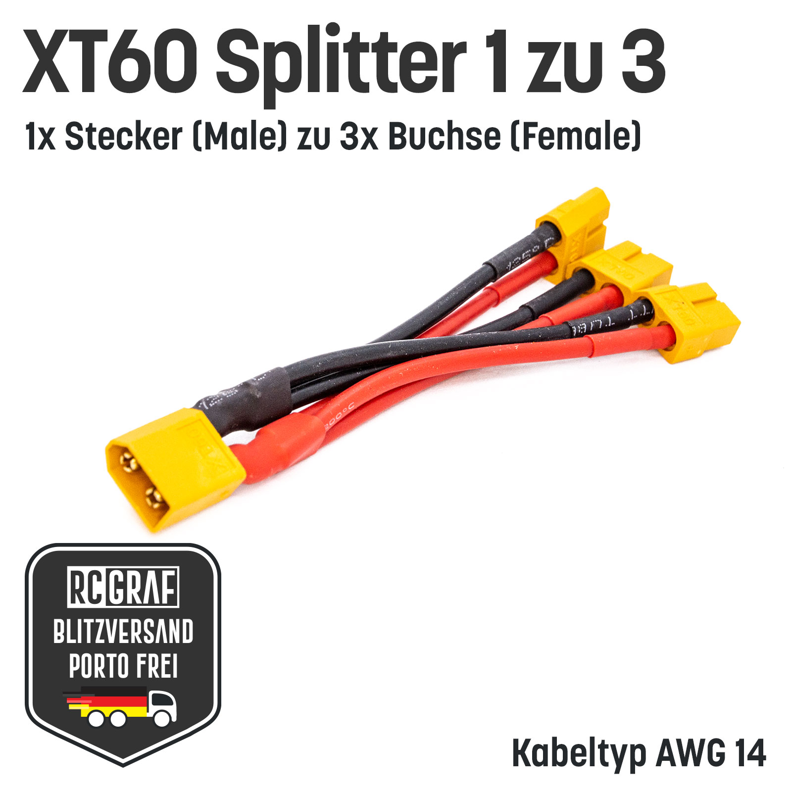 XT60 Adapter Stecker auf drei Buchse Parallel Adapter Y-Kabel Splitter Akku 14AWG
