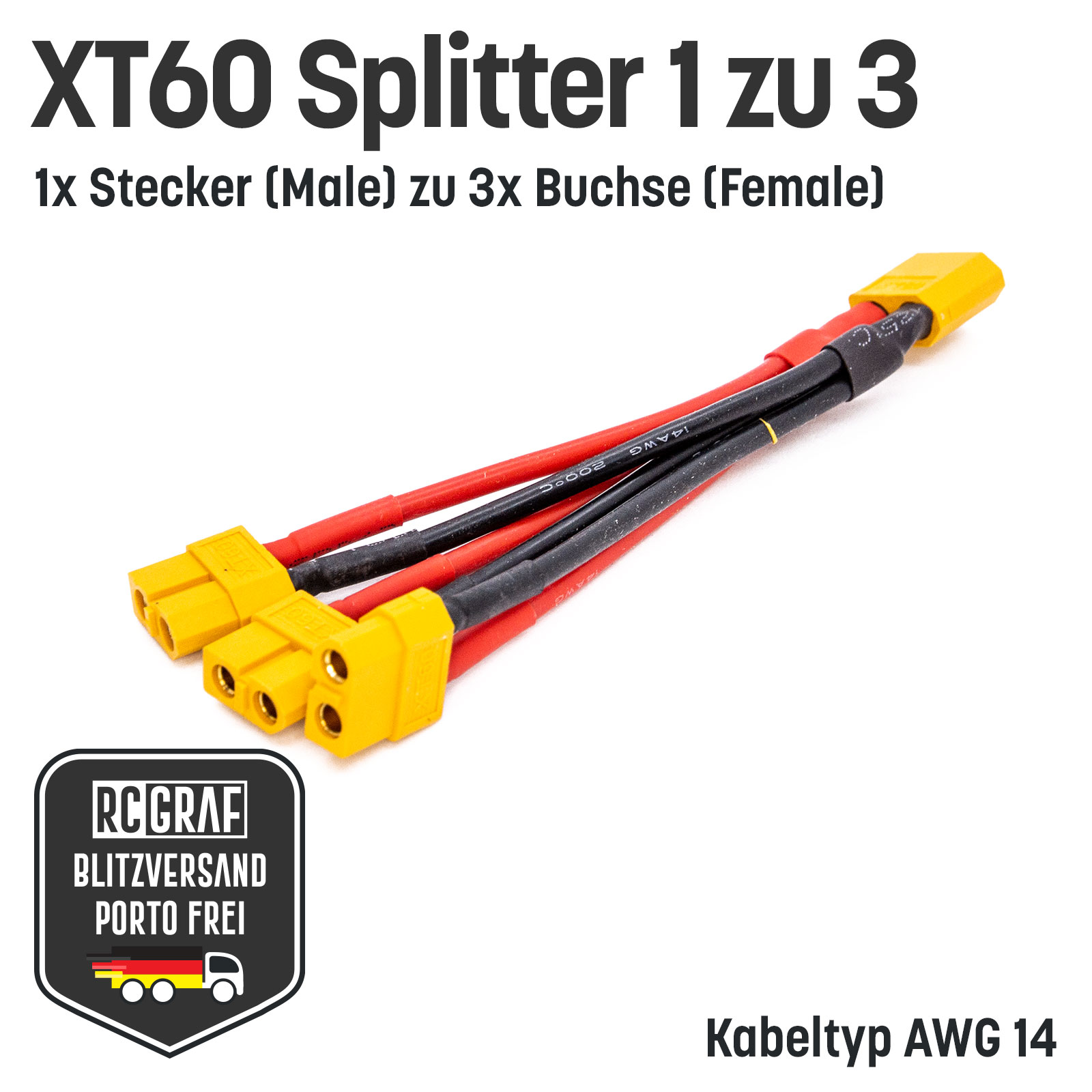 XT60 Adapter Stecker auf drei Buchse Parallel Adapter Y-Kabel Splitter Akku 14AWG 2