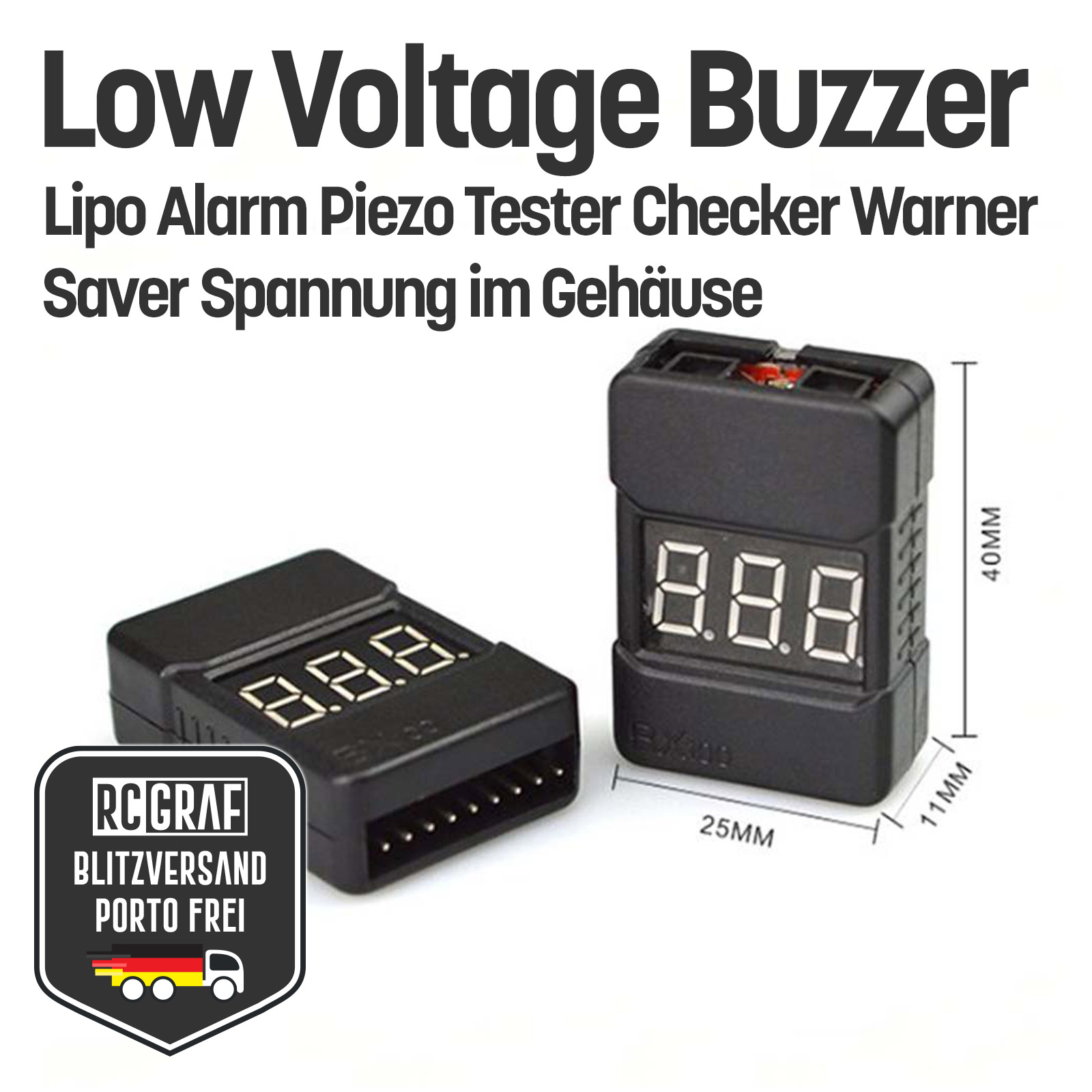 Low Voltage Buzzer Lipo Alarm Piezo Tester Checker Warner Saver Spannung Gehäuse 3