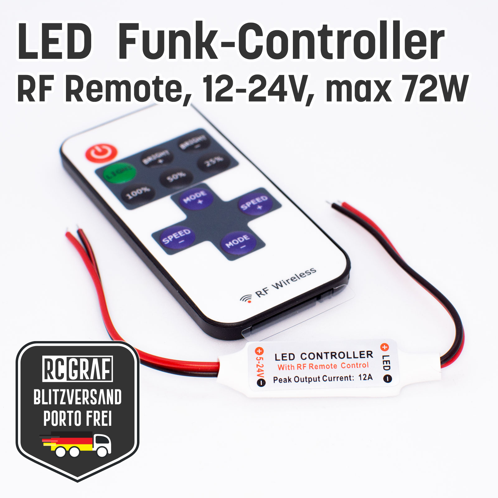 RC LED Controller kabellos remote RF Mini Dimmer LED AN AUS 5V-24V
