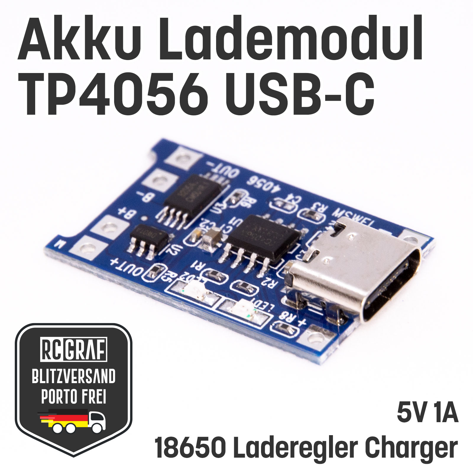 Akku Lademodul 5V 1A TP4056 Micro USB 18650 Laderegler Charger LiPo Board 1