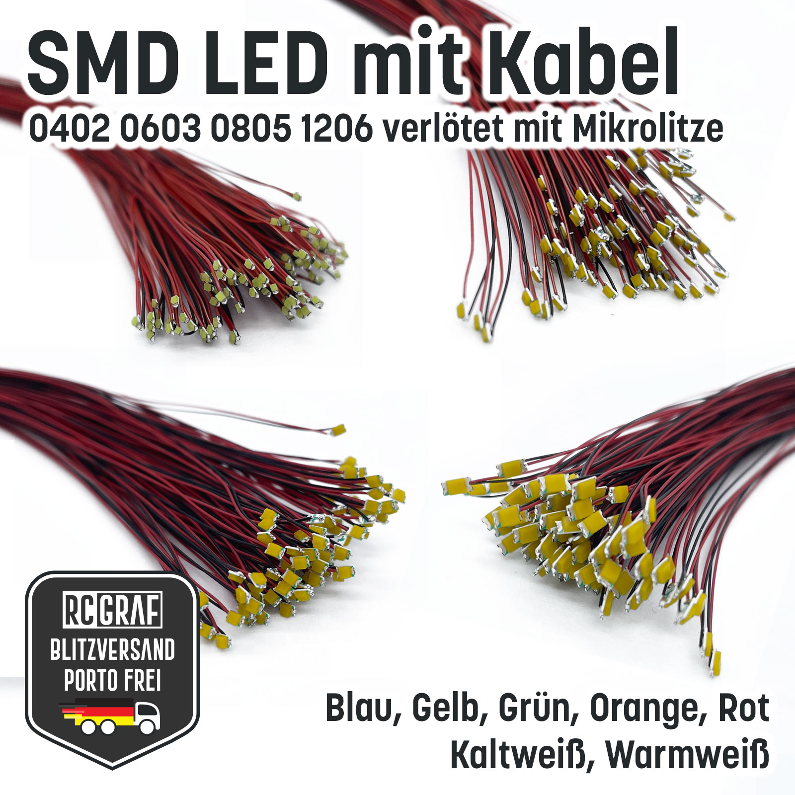 SMD LED 0402 0603 0805 1206 Mikrolitze verlötet Litze Kabel Mini LEDs viele Farben